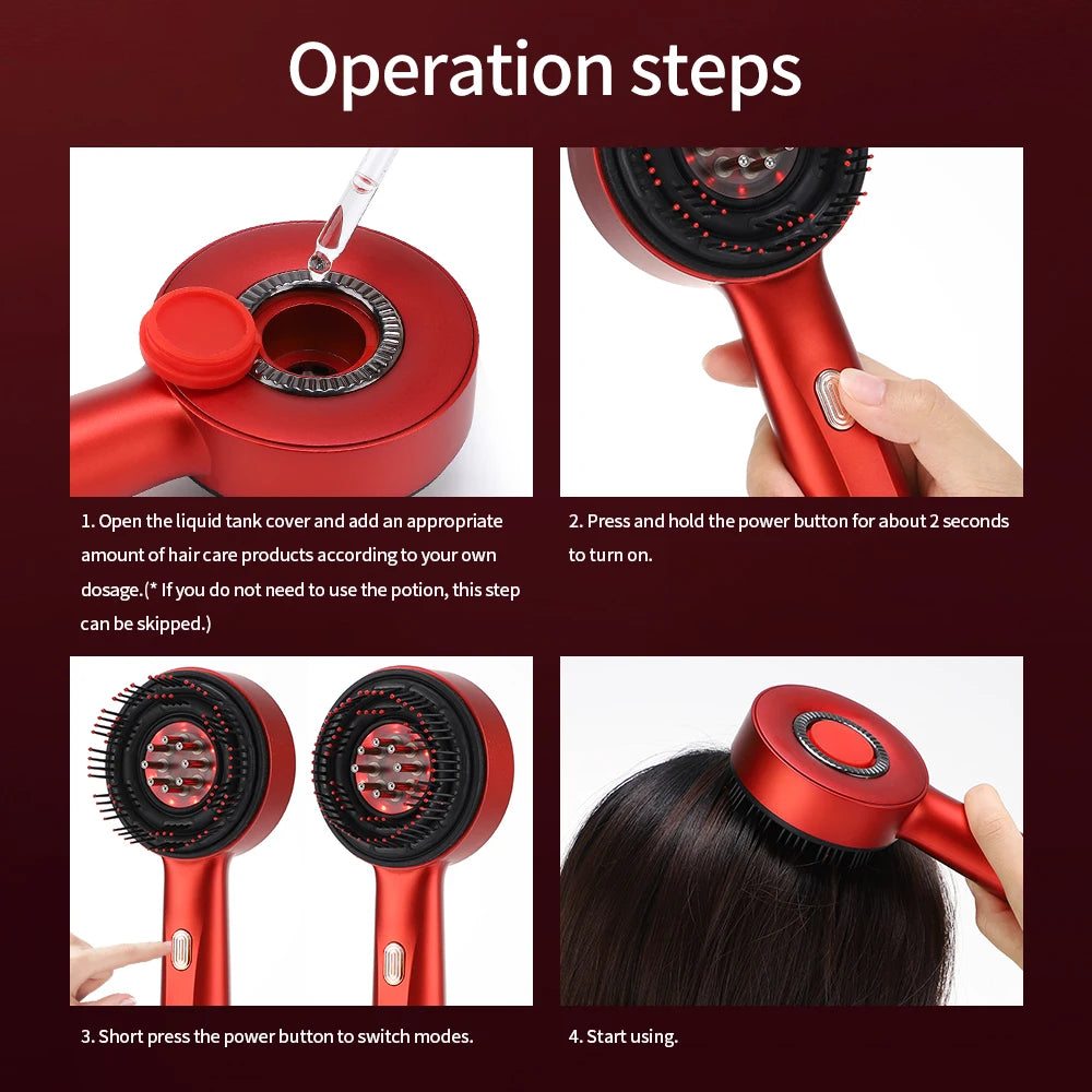 Electric Massage Comb with Vibration Red Light Therapy Scalp Brush Hair Growth Anti-Hair Loss Liquid Oil Applicator Hair Care