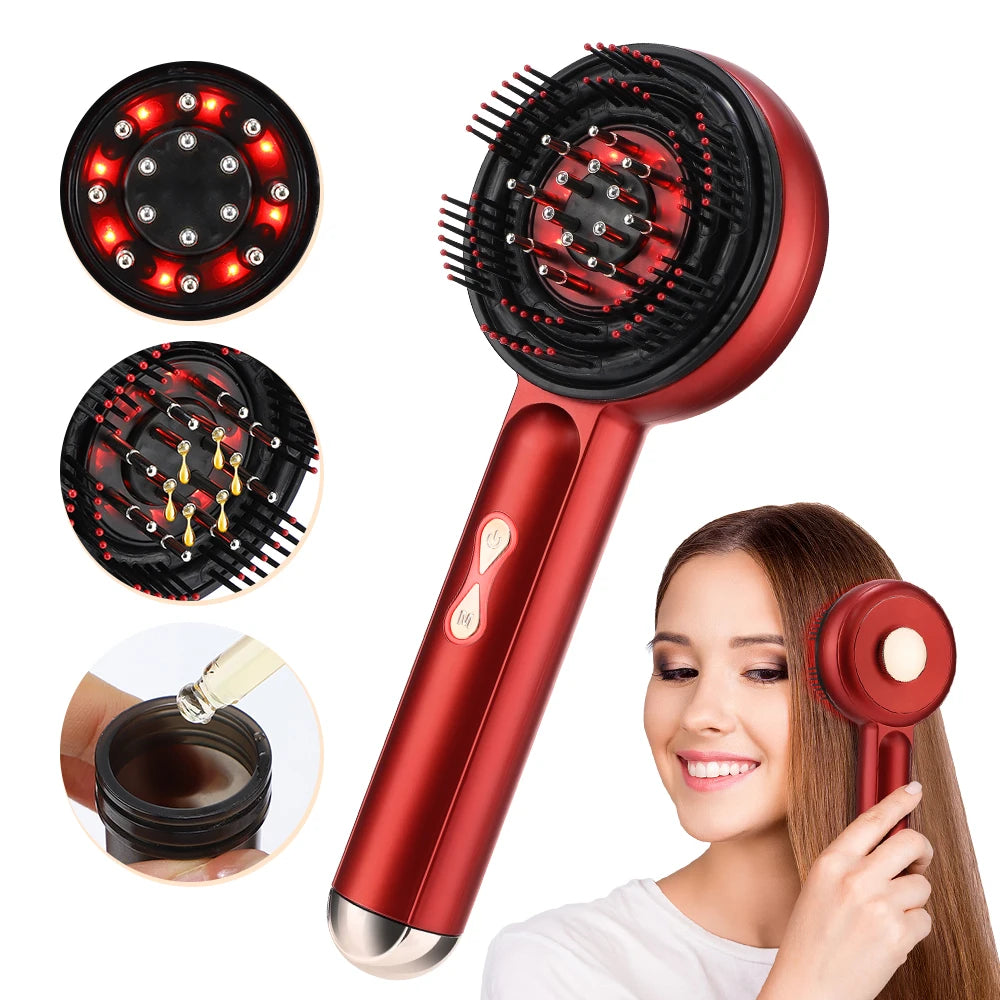 Electric Massage Comb with Vibration Red Light Therapy Scalp Brush Hair Growth Anti-Hair Loss Liquid Oil Applicator Hair Care