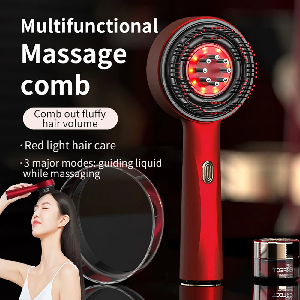Electric Massage Comb with Vibration Red Light Therapy Scalp Brush Hair Growth Anti-Hair Loss Liquid Oil Applicator Hair Care