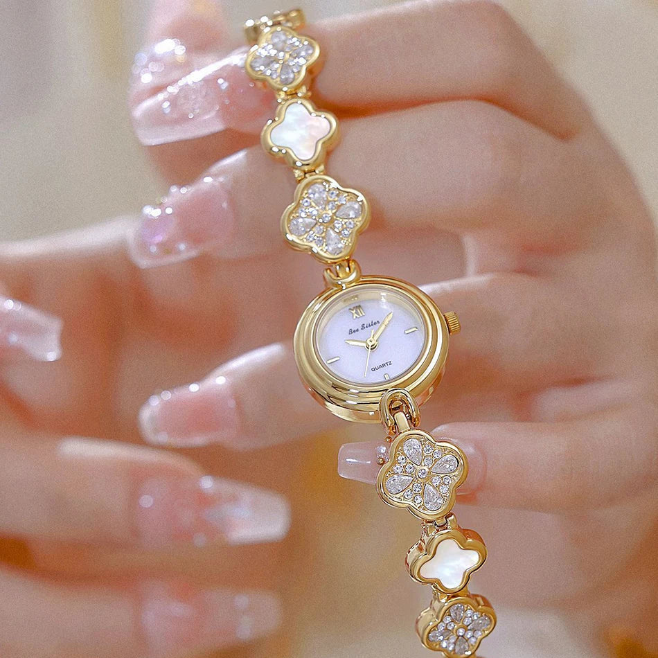 Montre Bracelet Trèfle à 4 Feuilles – Cristaux Élégants