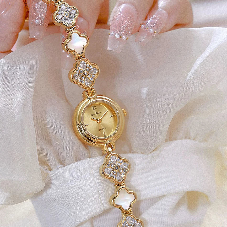 Montre Bracelet Trèfle à 4 Feuilles – Cristaux Élégants